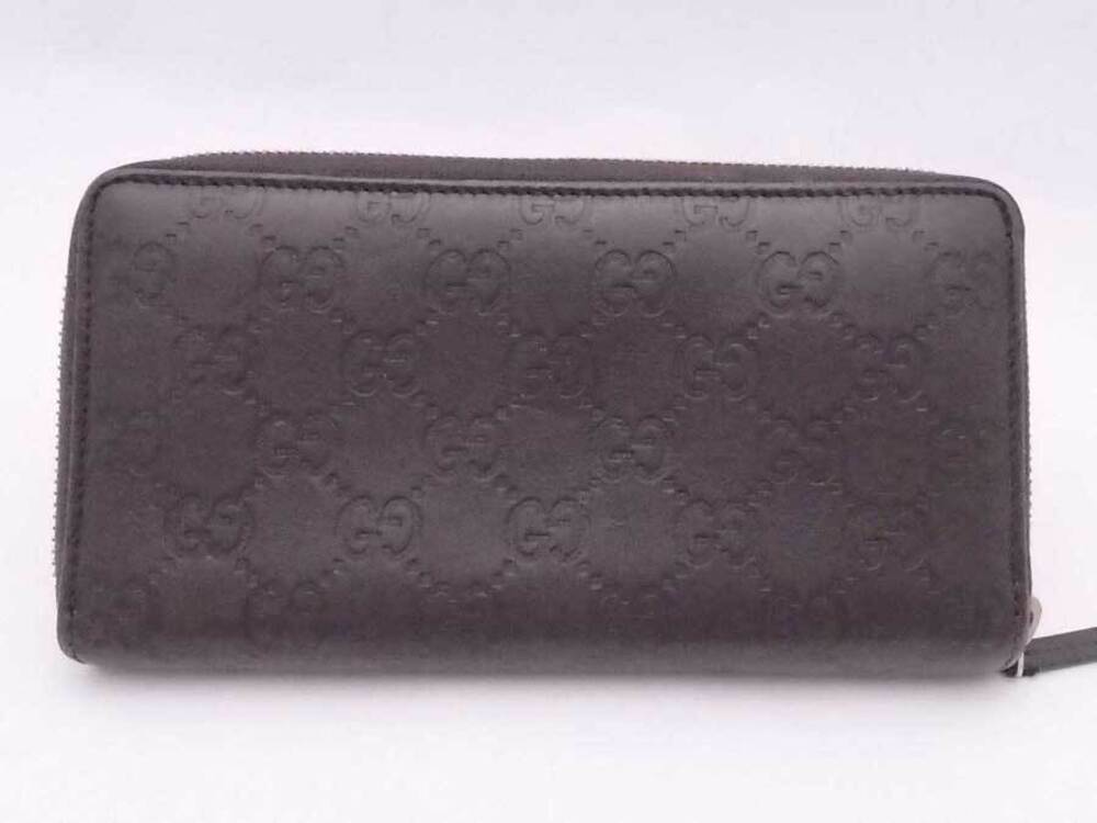 Gucci Leather Round Wallet Zip ssima Brown Long Gold Brown Gold